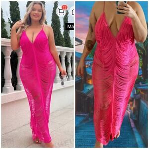 NEW Shein hot pink fringe cami dress with bodysuit